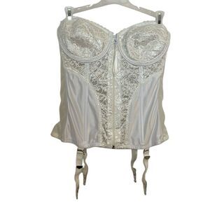 Frederick’s of Hollywood Corset with Garter Straps, White lace, 38C